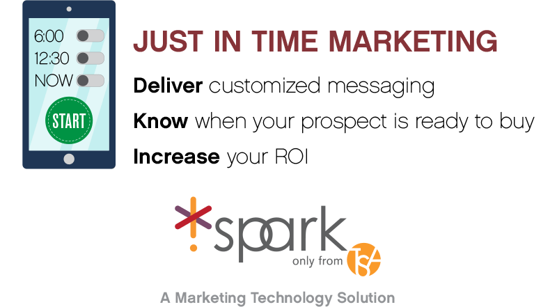Just in Time Marketing. Deliver customized messaging. Know when your prospect is ready to buy. Increase your ROI. Spark from Total Spectrum. A Marketing Technology Solution